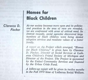 newspaper article with headline Homes For Black Children